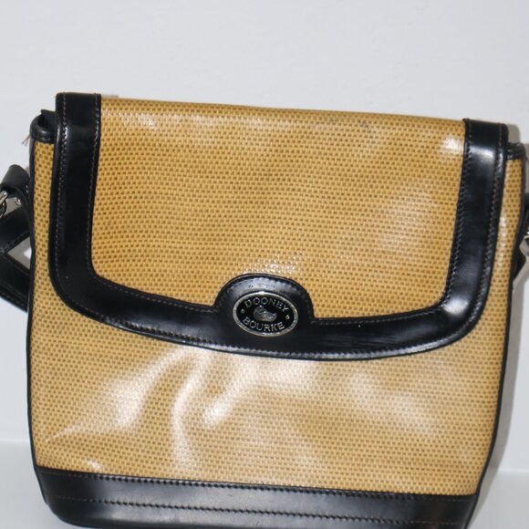 Dooney & Bourke Tan Black Canvas Leather Crossbody Bag Adjustable Strap - Picture 13 of 16